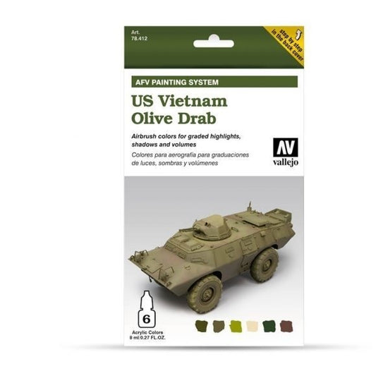 Vallejo Model Air AFV Set US Vietnam Olive Drab 6 Colour Acrylic Paint Set