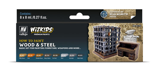 Vallejo Wizkids Premium set: Wood & Steel Acrylic Paint Set (8 Colour Set)