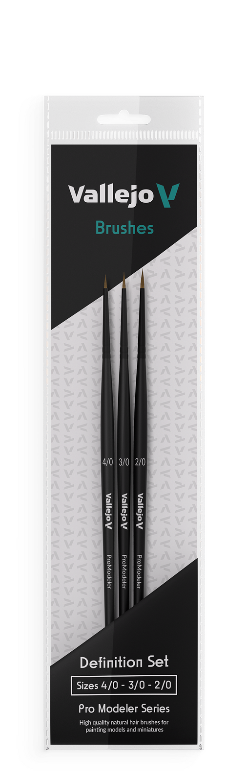 Vallejo Hobby Brushes: Pro Modeler Definition Set - Natural Hair (Sizes 4/0, 3/0 & 2/0) Vallejo
