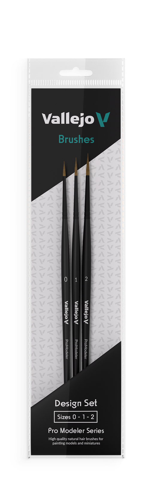 Vallejo Hobby Brushes: Pro Modeler Design Set - Natural Hair  (Sizes 0, 1 & 2) Vallejo