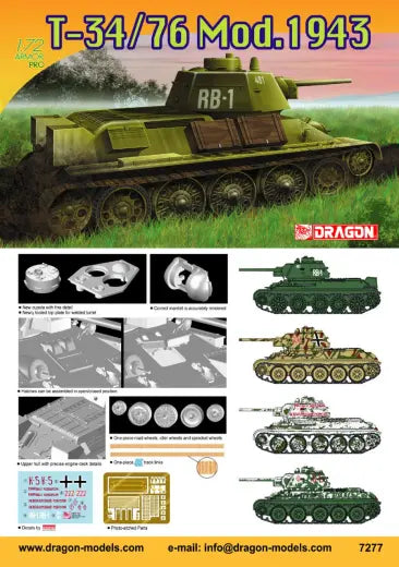 Dragon 1/72 T-34/76 Mod. 1943 Plastic Model Kit Dragon