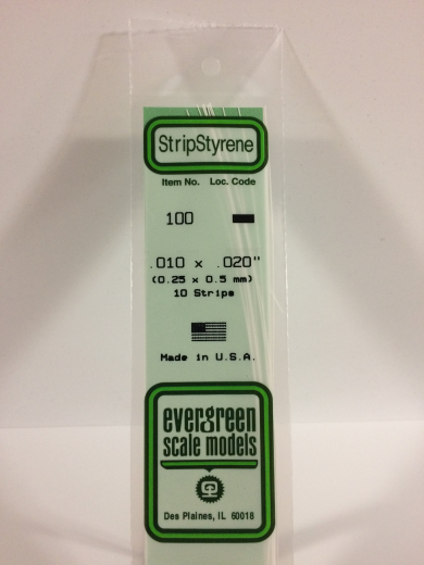 Evergreen White Polystyrene Strip 0.010 x 0.020 x 14" / 0.25mm x 0.51mm x 36cm (10) Evergreen