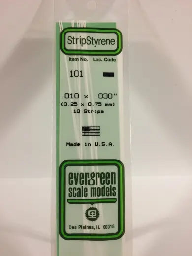Evergreen White Polystyrene Strip 0.010 x 0.030 x 14" / 0.25mm x 0.76mm x 36cm (10) Evergreen