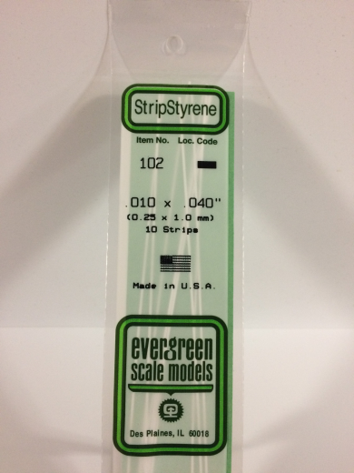 Evergreen White Polystyrene Strip 0.010 x 0.040 x 14" / 0.25mm x 1mm x 36cm (10) Evergreen