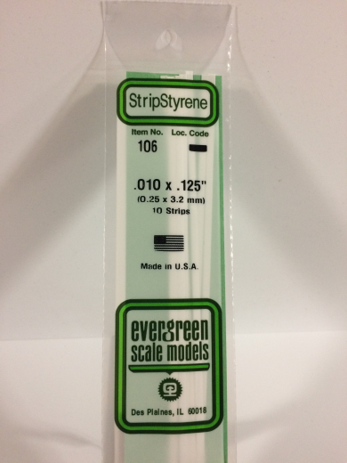 Evergreen White Polystyrene Strip 0.010 x 0.125 x 14" / 0.25mm x 3.2mm x 36cm (10) Evergreen