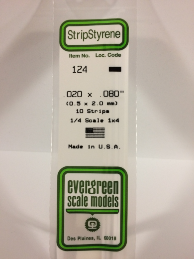 Evergreen White Polystyrene Strip 0.020 x 0.080 x 14" / 0.51mm x 2mm x 36cm (10) Evergreen