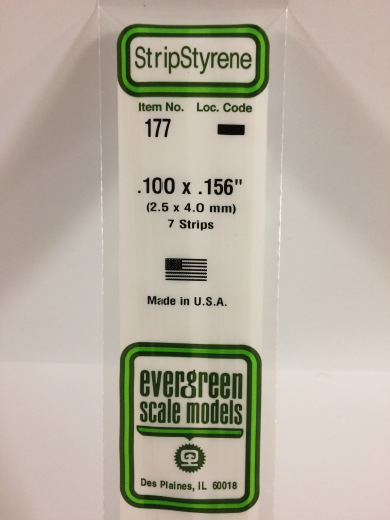 Evergreen White Polystyrene Strip 0.100 x 0.156 x 14" / 2.5mm x 4mm x 36cm (7) Evergreen