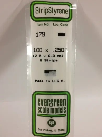 Evergreen White Polystyrene Strip 0.100 x 0.250 x 14" / 2.5mm x 6.4mm x 36cm (6) Evergreen