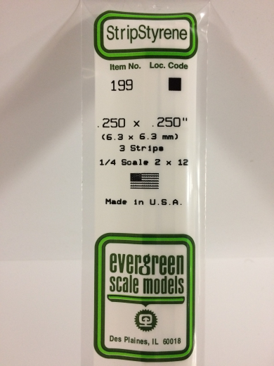 Evergreen White Polystyrene Strip 0.250 x 0.250 x 14" / 6.4mm x 6.4mm x 36cm (3) Evergreen
