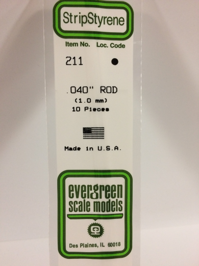 Evergreen White Polystyrene Rod 0.040 x 14" / 1mm x 36cm (10) Evergreen