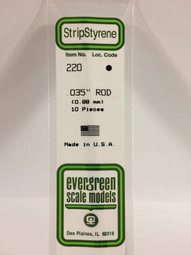 Evergreen White Polystyrene Rod 0.0350 x 14" / 0.88mm x 36cm (10) Evergreen