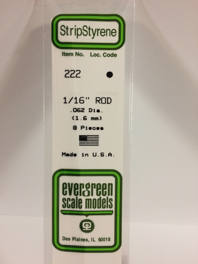 Evergreen White Polystyrene Rod 0.062 x 14" / 1.6mm x 36cm (8) Evergreen