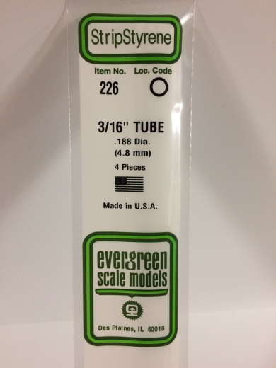 Evergreen White Polystyrene Tube 0.187 x 14" / 4.7mm x 36cm (4) Evergreen