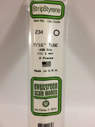 Evergreen White Polystyrene Tube 0.438 x 14" / 11.1mm x 36cm (2) Evergreen