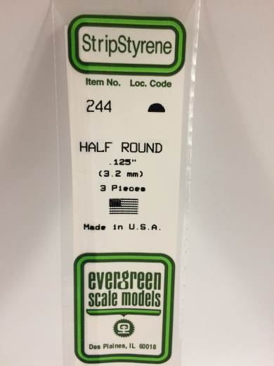 Evergreen White Polystyrene Half Round 0.125 x 14" / 3.2mm x 36cm (3) Evergreen
