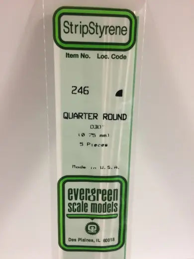 Evergreen White Polystyrene Quarter Round 0.030 x 14" / 0.76mm x 36cm (5) Evergreen