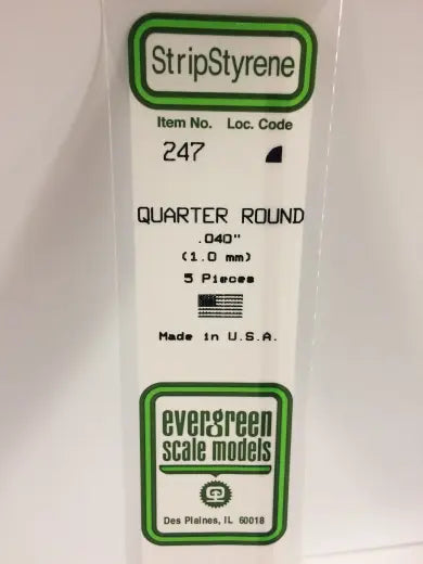 Evergreen White Polystyrene Quarter Round 0.040 x 14" / 1mm x 36cm (5) Evergreen