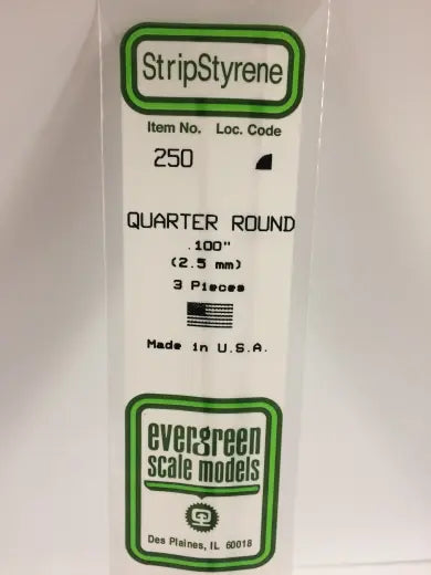 Evergreen White Polystyrene Quarter Round 0.100 x 14" / 2.5mm x 36cm (3) Evergreen