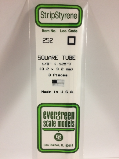 Evergreen White Polystyrene Square Tube 0.125 x 14" / 3.2mm x 36cm (3) Evergreen