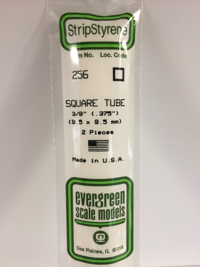 Evergreen White Polystyrene Square Tube 0.375 x 14" / 9.5mm x 36cm (2) Evergreen