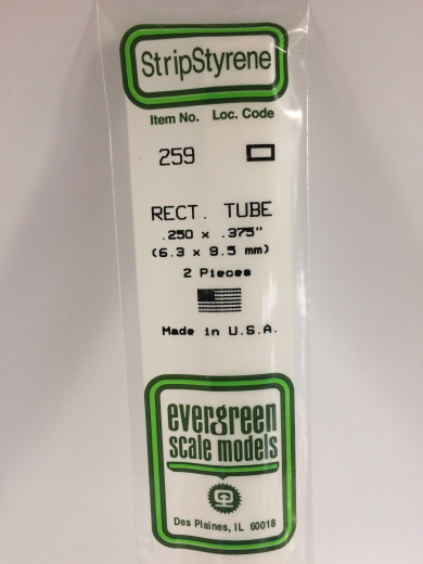 Evergreen White Polystyrene Rectangular Tube 0.250 x 0.375 x 14" / 6.4mm x 9.5mm x 36cm (2) Evergreen