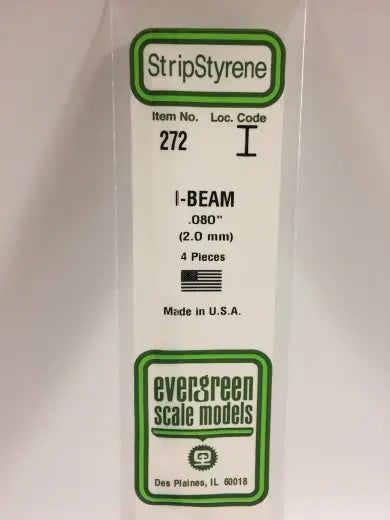 Evergreen White Polystyrene I-Beam 0.080 x 14" / 2mm x 36cm (4) Evergreen