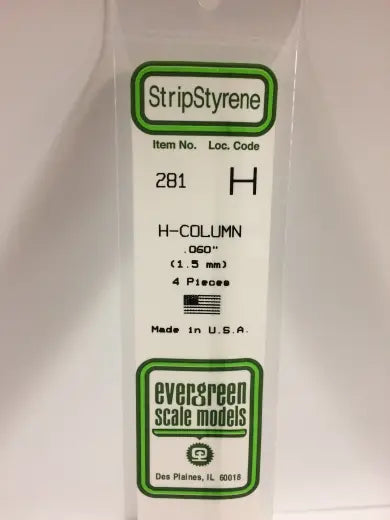 Evergreen White Polystyrene H-Column 0.060 x 14" / 1.5mm x 36cm (4) Evergreen