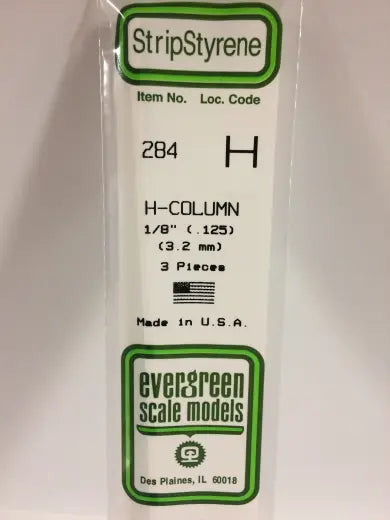 Evergreen White Polystyrene H-Column 0.125 x 14" / 3.2mm x 36cm (3) Evergreen