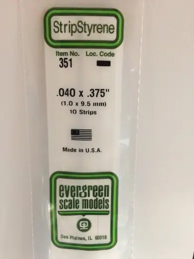 Evergreen White Polystyrene Strip 0.040 x 0.375 x 24" / 1mm x 9.5mm x 61cm (10) Evergreen