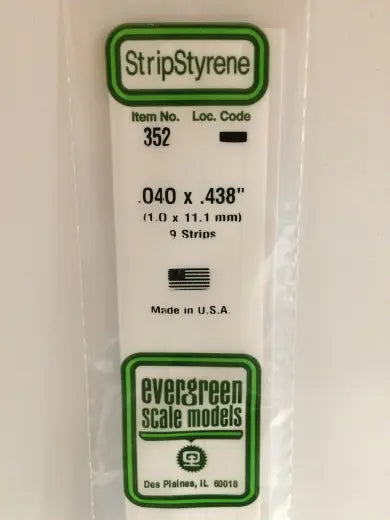Evergreen White Polystyrene Strip 0.040 x 0.438 x 24" / 1mm x 11.1mm x 61cm (9) Evergreen
