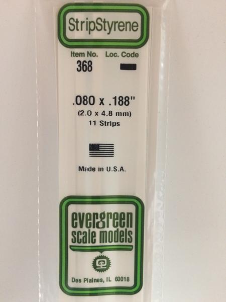 Evergreen White Polystyrene Strip 0.080 x 0.188 x 24" / 2mm x 4.8mm x 61cm (11) Evergreen