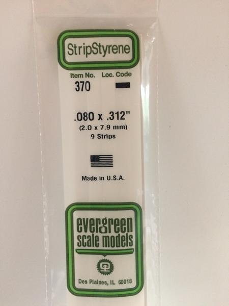 Evergreen White Polystyrene Strip 0.080 x 0.312 x 24" / 2mm x 7.9mm x 61cm (9) Evergreen