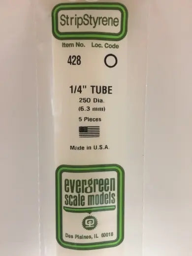 Evergreen White Polystyrene Round Tube 0.250 x 24" / 6.4mm x 61cm (5) Evergreen