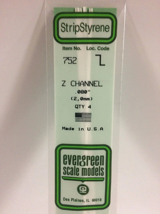 Evergreen White Polystyrene Z Channel .080 x .040 x 14" / 2mm x 1mm x 36cm (4) Evergreen