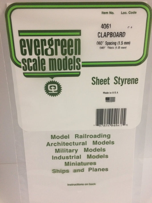 Evergreen White Polystyrene Clapboard Siding Sheet 0.060 x 6 x 12" / 1.5mm x 15cm x 30cm (1) Evergreen