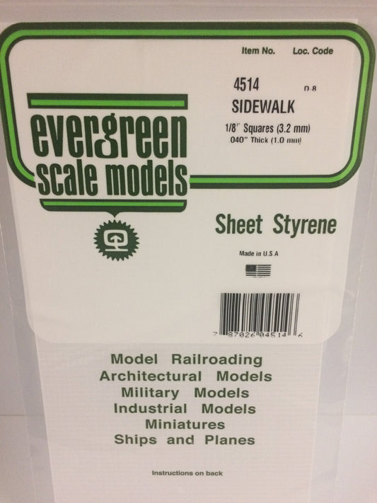 Evergreen White Polystyrene Sidewalk Sheet 0.125 x 6 x 12" / 3.2mm x 15cm x 30cm (1) Evergreen