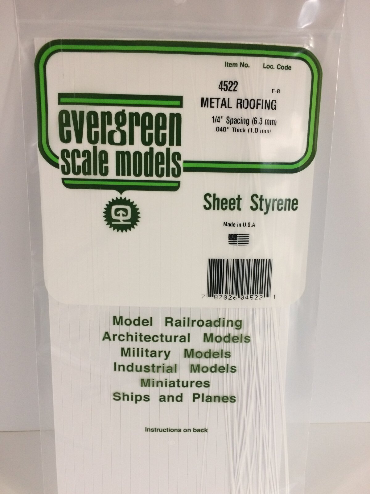 Evergreen White Polystyrene Seam Roof Sheet 0.250 x 6 x 12" / 6.4mm x 15cm x 30cm (1) Evergreen