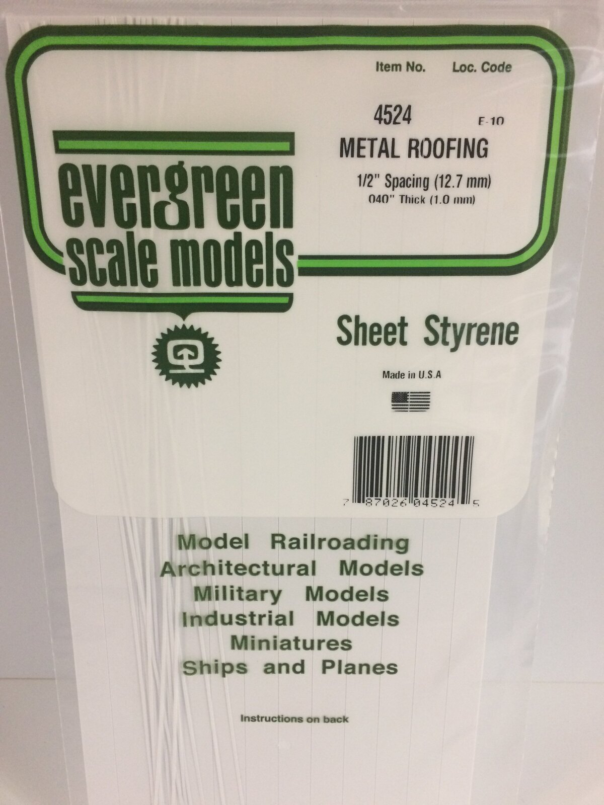Evergreen White Polystyrene Seam Roof Sheet 0.500 x 6 x 12" / 12.7mm x 15cm x 30cm (1) Evergreen