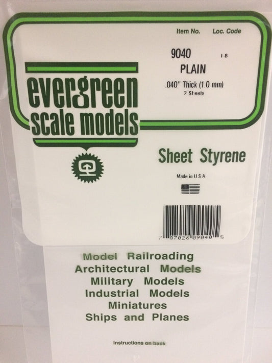 Evergreen White Polystyrene Sheet 0.040 x 6 x 12" / 1mm x 15cm x 30cm (2) Evergreen