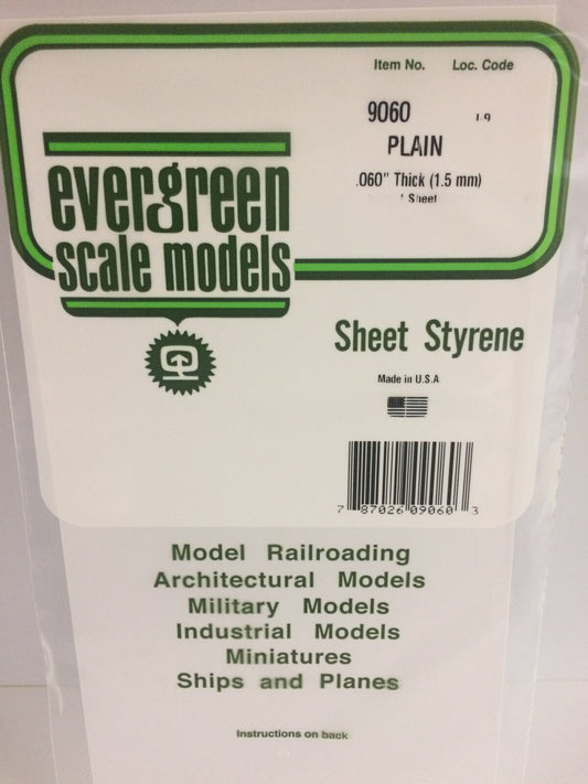 Evergreen White Polystyrene Sheet 0.060 x 6 x 12" / 1.5mm x 15cm x 30cm (1) Evergreen