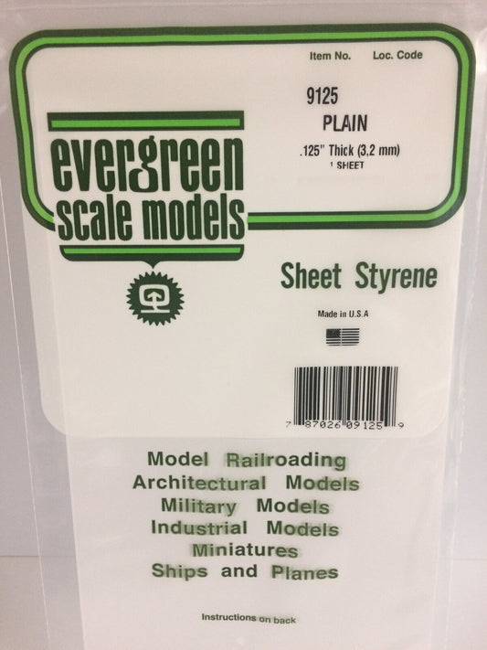 Evergreen White Polystyrene Sheet 0.126 x 6 x 12" / 3.2mm x 15cm x 30cm (1) Evergreen