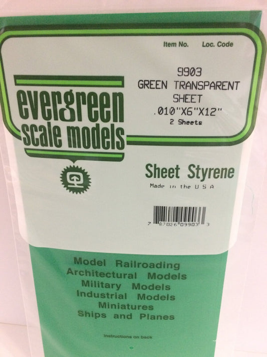 Evergreen Transparent Green Polystyrene Sheet 0.010 x 6 x 12" / 0.25mm x 15cm x 30cm (2) Evergreen