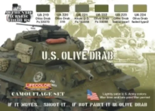 Lifecolor US Olive Drab Acrylic Paint Set 6x 22ml Lifecolor