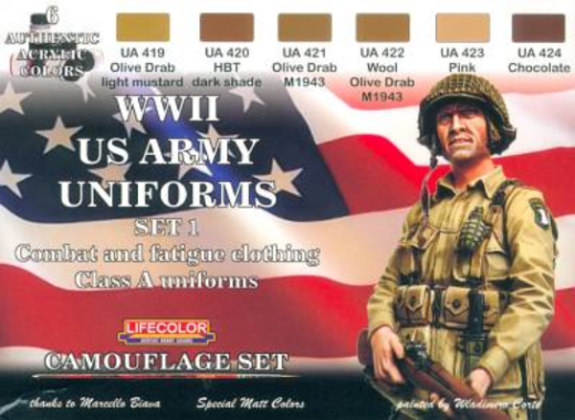 Lifecolor WWII US Army Set 1 Uniforms Class A Acrylic Paint Set 6 x 22ml