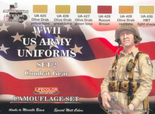 Lifecolor WWII US Army Set 2 Uniforms Combat Gear Acrylic Paint Set 6 x 22ml