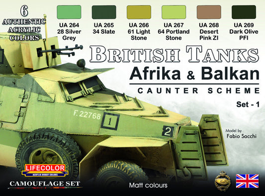 Lifecolor British Tanks Afrika & Balkan Caunter Scheme Set 1 Acrylic Paint Set 6 x 22ml