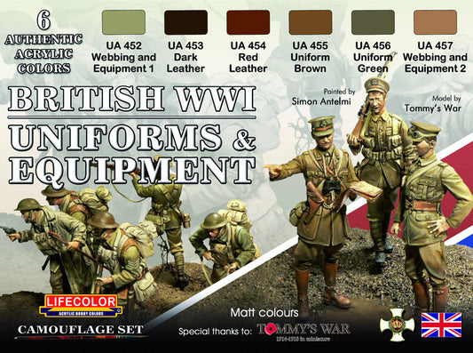 Lifecolor British WWI Uniforms & Equipment Acrylic Paint Set 6 x 22ml