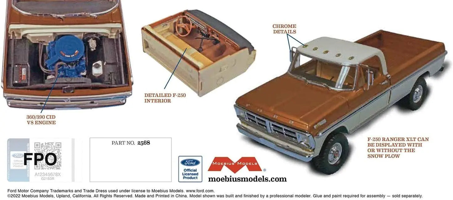 Moebius 1/25 1972 Ford F-250 4x4 with Snow Plow Plastic Model Kit Moebius
