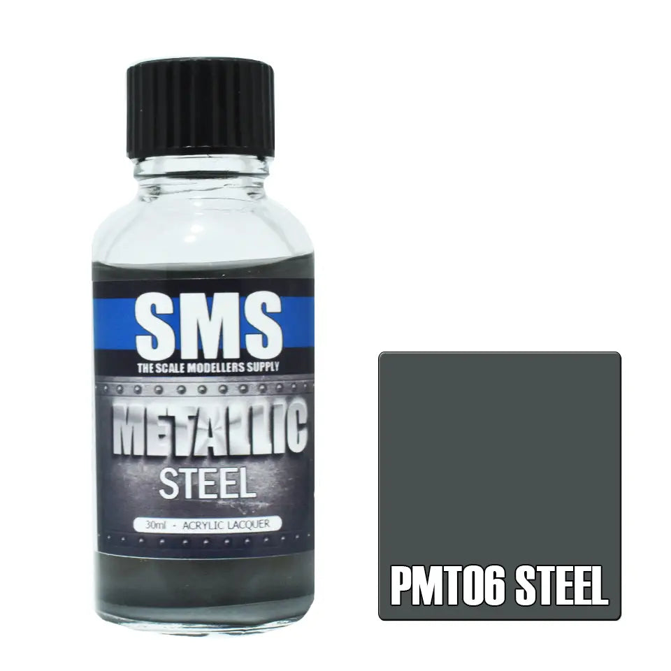 SMS Metallic Acrylic Lacquer Steel 30ml The Scale Modellers Supply
