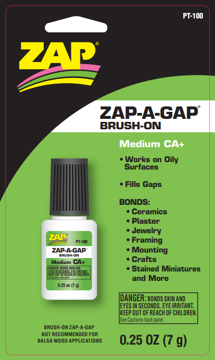 Zap-A-Gap CA+ Brush-on Medium Cyanoacrylate (Green) 1/4oz/7g